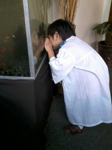 Adi while looking at the fishes.